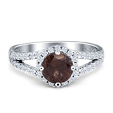 Round Halo Split Shank Gold Ring
