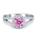 Round CZ Halo Split Shank Gold Ring