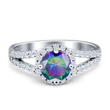 Round CZ Halo Split Shank Gold Ring