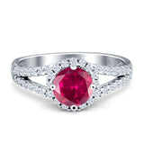 Round CZ Halo Split Shank Gold Ring