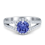 Round CZ Halo Split Shank Gold Ring