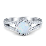 Round CZ Halo Split Shank Gold Ring