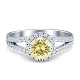 Round CZ Halo Split Shank Gold Ring
