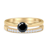 Two Piece Round Solitaire Eternity Gold Ring