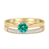 Two Piece Round Solitaire Eternity Gold Ring