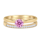 Two Piece Round Solitaire Eternity Gold Ring