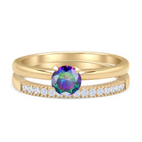 Two Piece Round Solitaire Eternity Gold Ring
