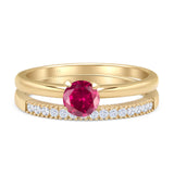 Two Piece Round Solitaire Eternity Gold Ring