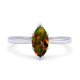 Marquise Lab Created Black Opal Solitaire Gold Ring
