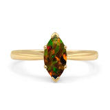 Marquise Lab Created Black Opal Solitaire Gold Ring