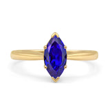 Marquise Blue Sapphire CZ Solitaire Gold Ring