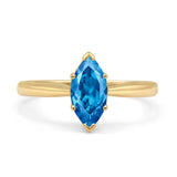 Marquise Blue Topaz CZ Solitaire Gold Ring