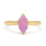 Marquise Lab Created Pink Opal Solitaire Gold Ring