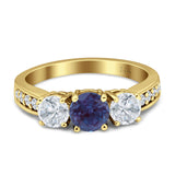 Three Stone Round Gold Ring