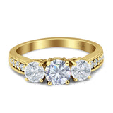 Three Stone Round Gold Ring