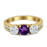 Three Stone Round Gold Ring
