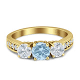 Three Stone Round Gold Ring