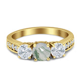 Three Stone Round Gold Ring