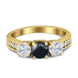 Three Stone Round Gold Ring