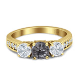 Three Stone Round Gold Ring