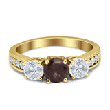 Three Stone Round Gold Ring
