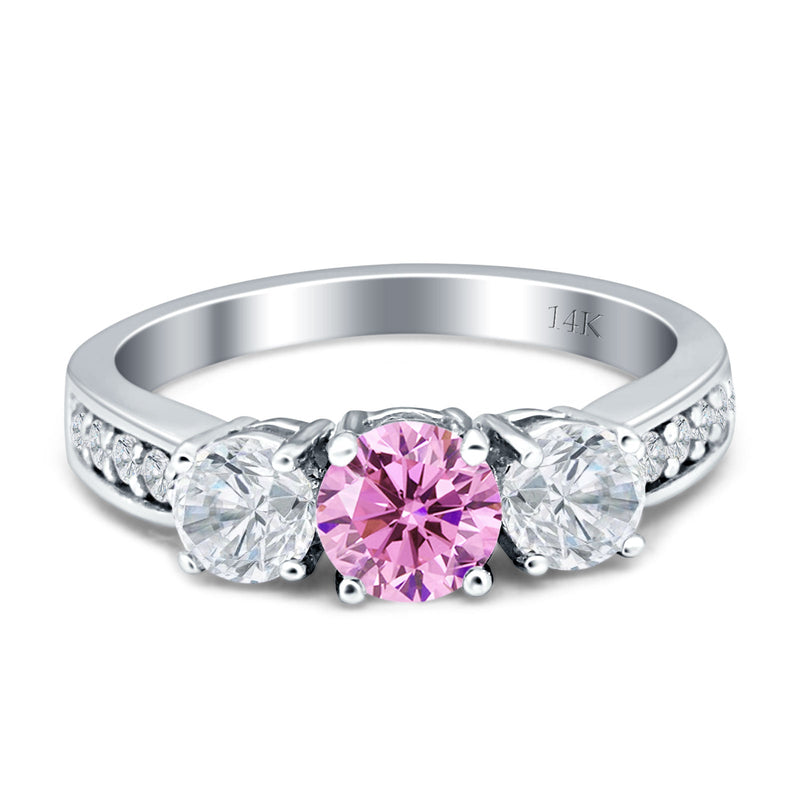 Three Stone Round CZ Gold Ring