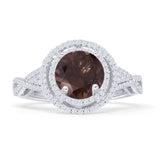 Round Halo Twisted Split Shank Diamond Gold Ring