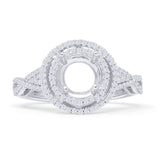 Round Halo Twisted Split Shank Diamond Ring