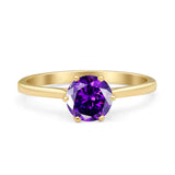 Round Amethyst CZ Solitaire Gold Ring