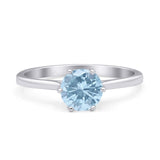Round Aquamarine CZ Solitaire Gold Ring