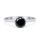Round Black CZ Solitaire Gold Ring