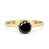 Round Black CZ Solitaire Gold Ring