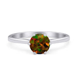 Round Lab Created Black Opal Solitaire Gold Ring