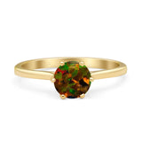 Round Lab Created Black Opal Solitaire Gold Ring