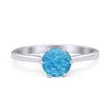 Round Lab Created Blue Opal Solitaire Gold Ring