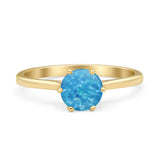 Round Lab Created Blue Opal Solitaire Gold Ring