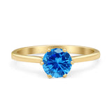 Round Blue Topaz CZ Solitaire Gold Ring