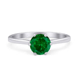 Round Green Emerald CZ Solitaire Gold Ring