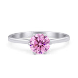 Round Pink CZ Solitaire Gold Ring