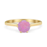 Round Lab Created Pink Opal Solitaire Gold Ring
