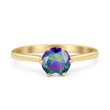 Round Rainbow CZ Solitaire Gold Ring