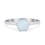 Round Lab Created White Opal Solitaire Gold Ring