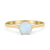 Round Lab Created White Opal Solitaire Gold Ring