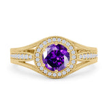 Round Halo Split Shank Beaded Gold Ring