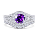 Two Piece Round Halo Split Shank Beaded Gold Ring