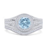 Two Piece Round Halo Split Shank Beaded Gold Ring