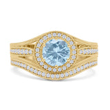 Two Piece Round Halo Split Shank Beaded Gold Ring