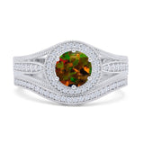Two Piece Round Halo Split Shank Beaded Gold Ring