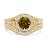 Two Piece Round Halo Split Shank Beaded Gold Ring