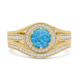Two Piece Round Halo Split Shank Beaded Gold Ring